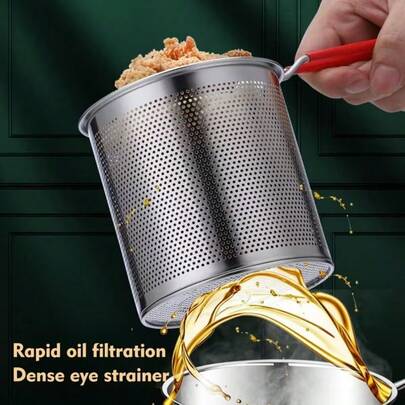 Stainless Steel Deep Fryer With Mesh Clamp-Featuring A Multifunctional Mesh Design, Suitable For Frying French Fries, Pan-Frying Fish Fillets, And Chicken. A Must-Have For The Home Kitchen, Perfect For Christmas Celebrations, Cooking Fish Fillets, And Making French Fries.
