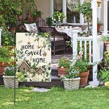 30.48 X 45.72 Cm Double-Sided Sweet Home Bird House Spring Floral House Flag, Seasonal Eucalyptus Flower Outdoor Garden Flag - 30.48 X 45.72 cm - View 3