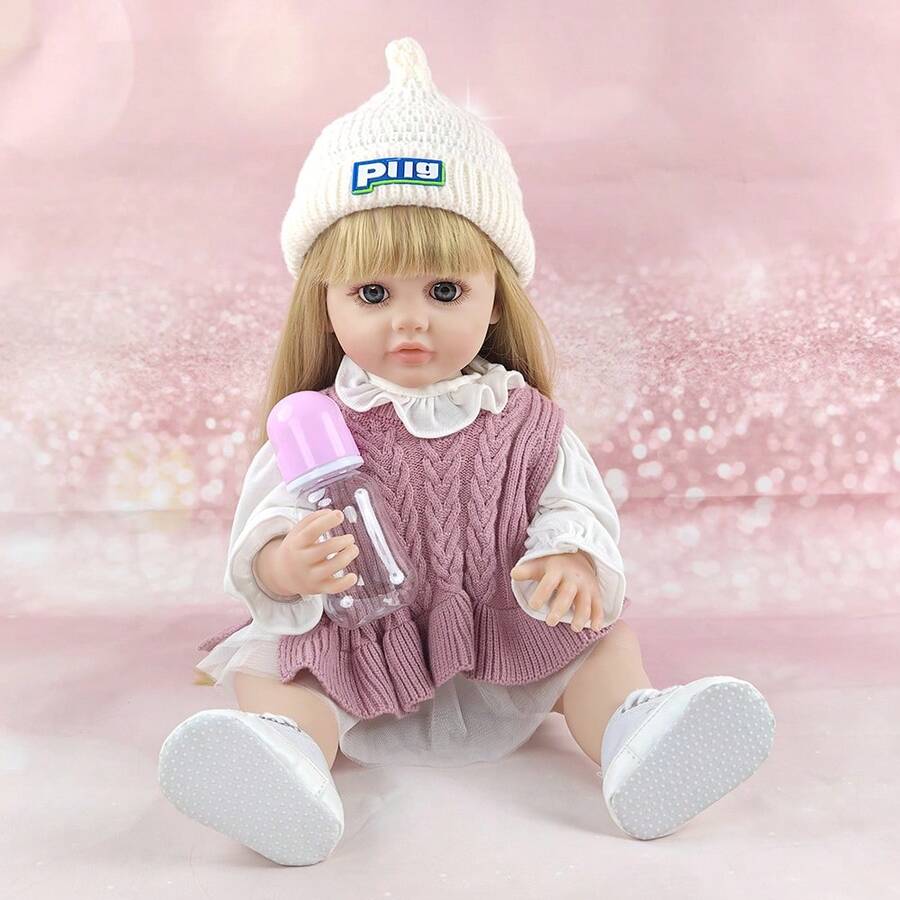 55cm/22in Full Vinyl Material Blonde Simulation Doll Real Reincarnation Dolls DIY Hairstyle Companion Toy Christmas Gift