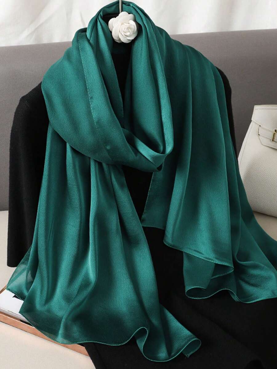 1件装女士纯色新款缎面围巾，婚礼/披肩 - 墨綠色 - 查看 1