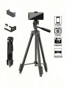 1pc Portable Camera & Phone Tripod Stand, Adjustable Aluminum Alloy For Photography, Selfie, Live Streaming, Compatible With IPhone, And Other Smartphones - Black - View 10