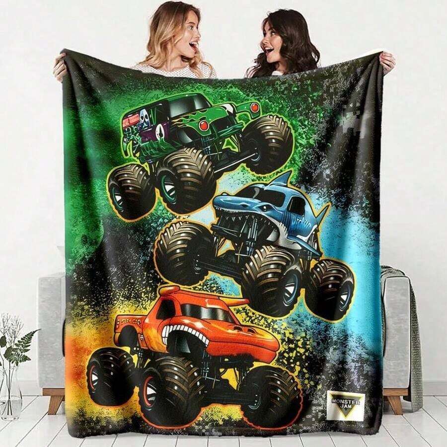 Monster Jam Monster Truck Flannel Blanket, Soft & Warm Fiber Throw, Ideal Gift For All Seasons-280GSM - Nhiều màu - Xem 1