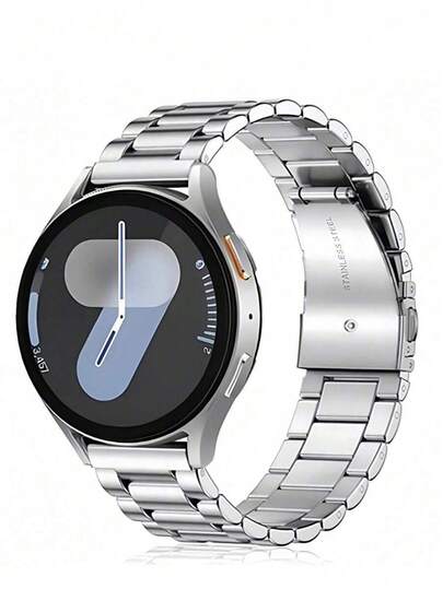 1pc Fashion Silver 3-Bead Metal Smart Watch Band, Compatible With Samsung Smartwatch, Universal 20mm 22mm Stainless Steel Strap, Fits Galaxy Watch 7/6/5/4/3 40mm/44mm, Galaxy Active 2 40mm/44mm, Gear S3, Galaxy Watch 3 42mm 46mm