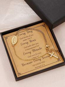 1件时尚手工天主教圣母玛利亚十字架手链，女士魅力链手链，宗教饰品，复活节少女礼物 - 手鍊 - 查看 2