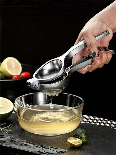 Stainless Steel Manual Lemon Juicer - Durable Lemon And Orange Squeezer, Make Fresh Juice, Ergonomic Handle Design, Suitable For Outdoor Activities And Parties, Outdoor Cooking Accessory | Fashionable Metal Luster | Sturdy And Durable, Lemon Juice Squeezer