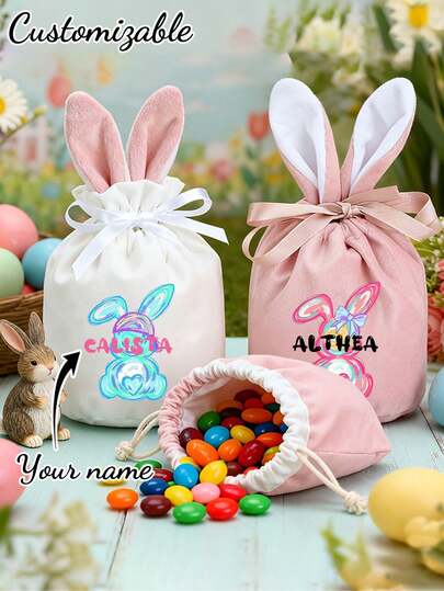 1/3/5pcs Customizable Easter Gift Bags, Drawstring Bags, And Rabbit Bags For Easter Gifts, Egg Hunting, Party Decorations. Available In Multiple Colors. Portable Egg And Candy Bags.