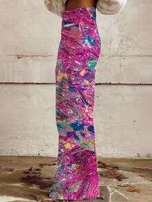 [Imitation Denim][Denim Print/Imitation Denim] Women'S Holographic Laser Print Wide-Leg Flared Jeans - Imitation Denim With Sparkling Multicolor Mirror Effect (Pink/Blue/Purple/Green/Golden) - All-Season Straight-Leg Trousers For Parties - Nhiều màu - Xem 4