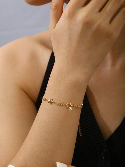 TONSI 1件韩式个性Y2K风格时尚简约百搭甜美酷炫风格不锈钢18K镀金镂空立体星星手链，适合节日、日常生活、工作、派对、聚会等各种场合佩戴，女士饰品