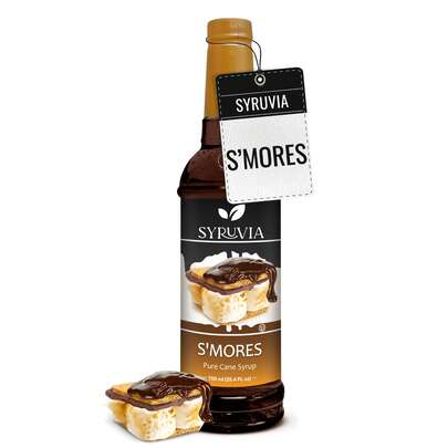 Syruvia S'mores Syrup For Coffee - 25.4 Fl Oz. Sweet Coffee Flavoring Syrup. Kosher And Gluten-Free. Perfect For Lattes, Smoothies, Shakes, Drinks, Desserts, And More.