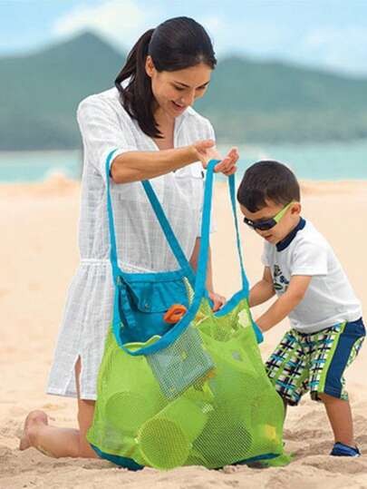 1pc Travel Beach Toy Storage Bag, Kids Sand Digging Tool Mesh Beach Bag, Foldable Portable Net Bag