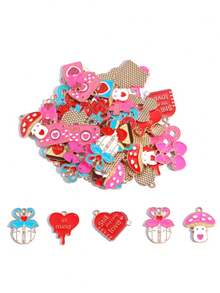 5件情人节粉色心形饰品配件，DIY手链、钥匙扣、项链吊坠，合金滴油吊坠 - 滴油情人節 - 查看 5