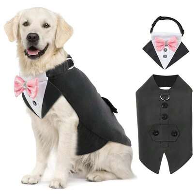 New Pet Tuxedo Suit Set, Dog Bow Tie Tailcoat, Pet Scarf Collar, Party Outfit For Corgi, Small/Medium/Large Dogs, Wedding Photography Clothes