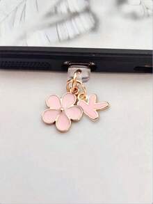 Fleur de Sakura rose en alliage de silicone 2-en-1 Fleur de Sakura rose + 26 lettres Bouchon anti-poussière pour port de charge de téléphone, pendentif en alliage exquis, doux et mignon pour accessoire de mode, décoration pour port de charge de smartphone, tablette, écouteur, Kindle, bouchon anti-poussière et anti-humidité transparent en silicone, convient comme petit cadeau, étanche, compatible avec les séries de téléphones Lightning/Type-C et autres Android/Apple 17/16/15, cadeau d'anniversaire de printemps - Rose bonbon - Voir 5