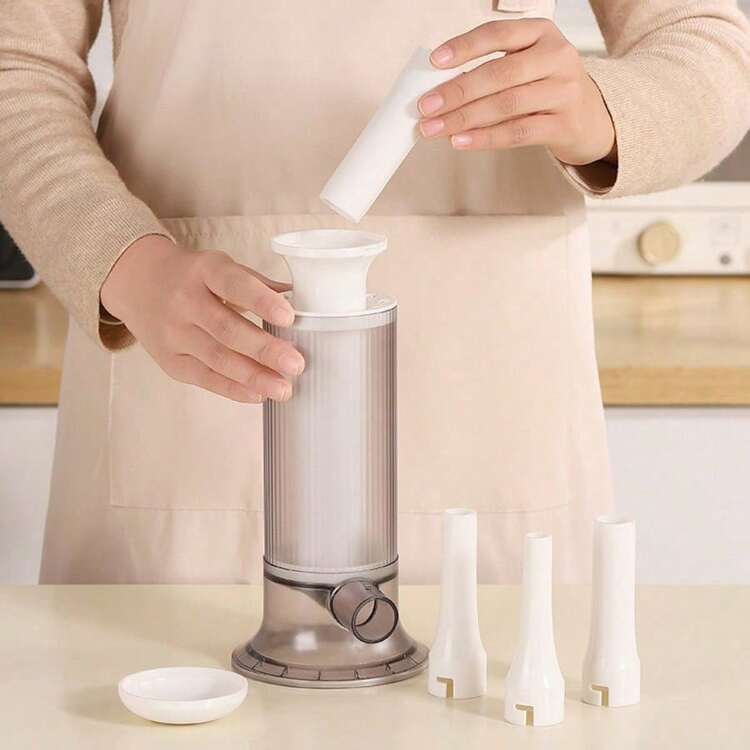 1个手动灌肠器，配有4个不同尺寸的灌肠漏斗 - 手摇式灌肠器，家用厨房灌肠工具，耐用塑料绞肉机，无需用电，易于使用和清洁，有两种颜色可选 - 彩色 - 查看 4