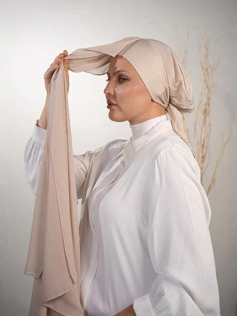 一件式三合一速戴雪纺头巾，内置磁铁和底帽/一体式速戴头巾 - 无需别针，防滑贴合，几秒即可轻松佩戴。适合日常搭配长袍、户外活动、祈祷和朝圣。