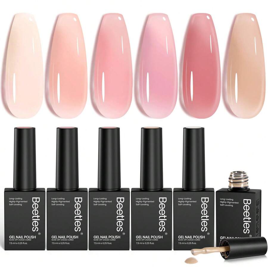 Beetles Nude Gel Nail Polish Set - 6 Colors Nude Pink Brown Neutral Jelly Gel Polish Kit - 醉玫瑰 - 查看 1