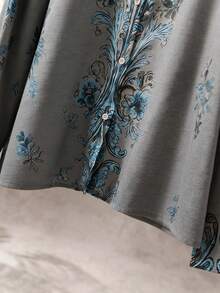 大码女式西部风优雅复古波西米亚风印花长袖秋季衬衫，休闲时尚波西米亚风优雅女式度假衬衫 - 灰色 - 查看 8