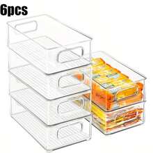 6-Piece Plastic Fruit And Vegetable Storage Box Set, Refrigerator Storage Box, Stackable, Food Storage Box, Suitable For Fruits, Vegetables, Food, Beverages, Grains, Etc., Transparent Cabinets, Refrigerators, And Storage Rooms For Classified Storage. - 查看 1