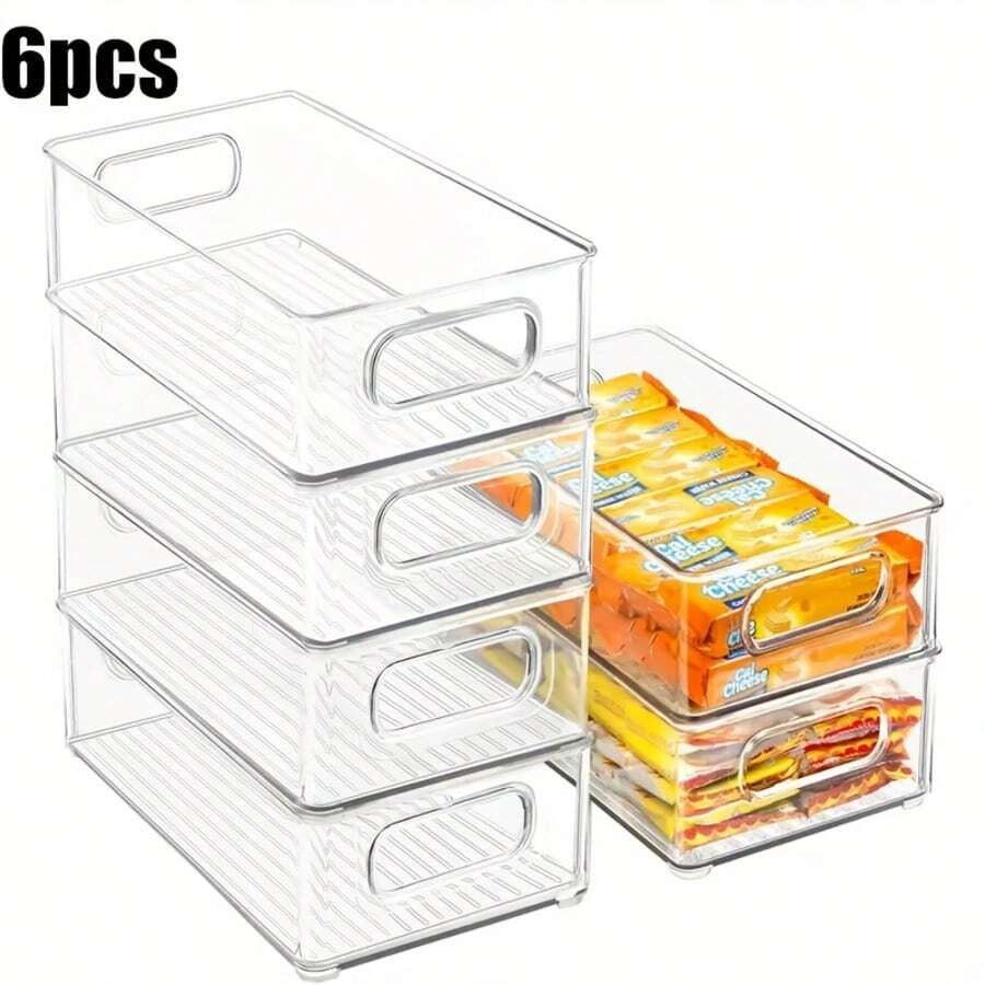 6-Piece Plastic Fruit And Vegetable Storage Box Set, Refrigerator Storage Box, Stackable, Food Storage Box, Suitable For Fruits, Vegetables, Food, Beverages, Grains, Etc., Transparent Cabinets, Refrigerators, And Storage Rooms For Classified Storage. - 查看 1