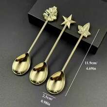 3/6pcs Vintage Coffee Spoon Set, Creative Star & Leaf Dessert Spoons, European Style Tea Stirring Spoons, Ice Cream Scoops, Small Spoons For Afternoon Tea, Gift - Gold and Silver - View 8