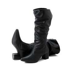 Women's Mid-Top Boots With Accordion Sole, Block Heel, And Pointed Toe. - Black - View 5