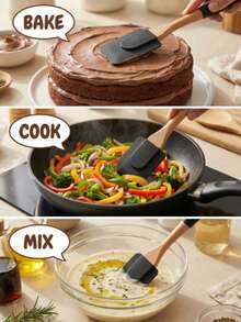 3pcs High-Quality Cooking Tool Set, Including Silicone Spatula, Whisk And Basting Brush. Made Of Heat-Resistant Materials With Diverse Wooden Handles. Non-Slip Grip Area For Stable Operation. Scratch-Resistant And For Cookware. Suitable For Frying, Stir-Frying And Baking In The Kitchen. All-In-One Kitchen Utensil Set. - View 9