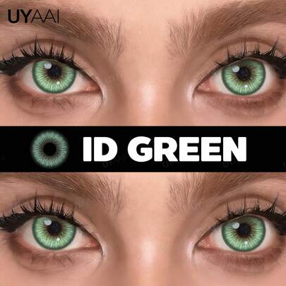 UYAAI 1 Pair 14.2mm Green Color Contact Lenses, 1 Year Disposable Colored Contacts, Suitable For Daily Wear And Photo Shooting, Great For New Year And Halloween Costumes