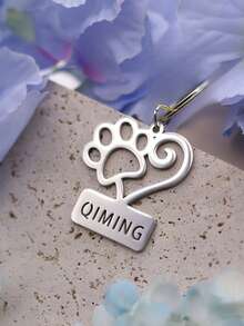 Customized Cute Cat/Dog Paw Keychain, Stainless Steel Heart-Shaped Footprint Keychain, Personalized Keychain Gift For Women/Men, Handbag DIY - Multicolor - View 4