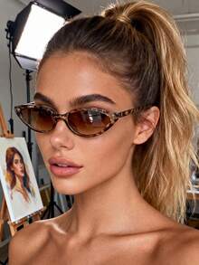 Visivana 1 Pair Unisex Leopard Print Frame Cat Eye Sunglasses, Bohemian Style, For Driving, Camping, Tropical Beach Vacation, Outdoor Travel, Family Outings Elegent Modern - White Leopard Double Tea - View 2