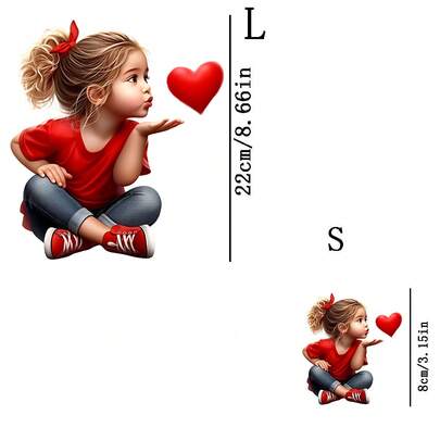 1张/2张/3张亲吻女孩热转印贴纸，可爱甜美风格，熨烫式DIY服装配件，适用于T恤、连帽衫、帽子、包包等。