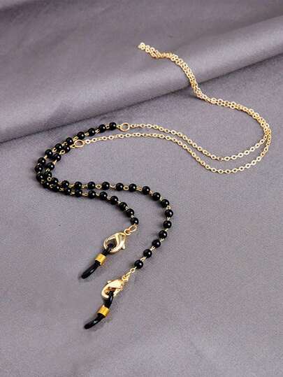 1pc Black Faux Pearl Eyeglasses Chain, Women's Faux Pearl Beaded Eyeglass Chain, Minimalist Anti-Slip Anti-Lost Eyewear Cord, Faux Pearl Hanging Chain