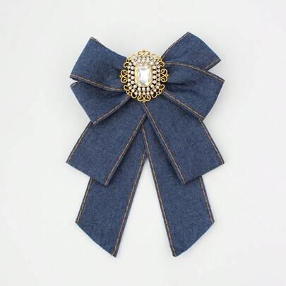 1 pieza Broche de corona con perlas y cristales de denim, accesorio de lujo adecuado para uso diario