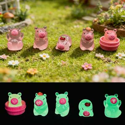 10pcs Gradient Pink Hamster Glow-In-The-Dark Decorations | Adhesive Backed | Cute Miniature Glow Hamster | Terrarium Decor | Micro Landscape Supplies | Aquarium Decorations | Desktop Ornaments | DIY Craft Materials
