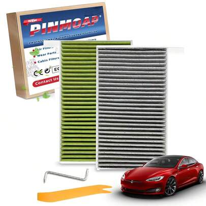 2PCS/Set Car Cabin Air Filter Suitable For Replacing Tesla 3/Y, Car Air Filter Equipped With Activated Carbon Belt Tool, Air Conditioning Filter Air Conditioning Filter Element Car Accessories