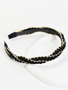 1条女士黑金线编织发带，优雅秋冬编织发带，略微凸起的皇冠设计使脸型看起来更小，适合日常佩戴、派对和晚宴。 - 白色 - 查看 7