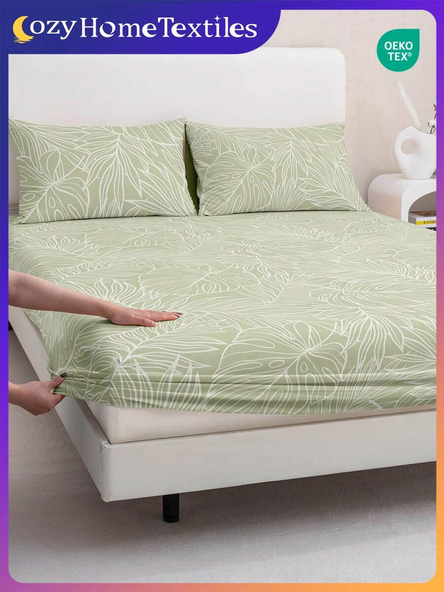 1件印花床笠（不含枕套），亲肤床垫罩，图案床垫保护套，舒适柔软透气，多种尺寸可选，适用于单人床/双人床/大号床/特大号床，可机洗，家居装饰，卧室装饰，通过Oeko-Tex认证