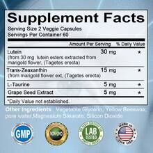 Kenofor 30mg Lutein Supplement Capsules - Contains Translutein, L-Taurine, Grape Seed Extract - Relieves Eye Fatigue - Promotes Clear Vision - Natural Ingredients - 120 Capsules - 1瓶 - 查看 2