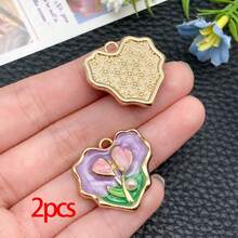 2/6pcs Elegant Flower Enamel Charms Flower Heart Necklaces Pendants Earrings Charms For Jewelry Making Bracelets Necklaces Earrings Keychains DIY Crafts - Multicolor - View 14