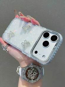 1个时尚奢华电镀水钻镶边闪亮星形透明全包防震手机壳，兼容 17/17 Air/17 Pro/17 Pro Max、16、16 Pro、16 Plus、16 Pro Max、15、14、14 Pro Max、13、12、11 - 無色 - 查看 3