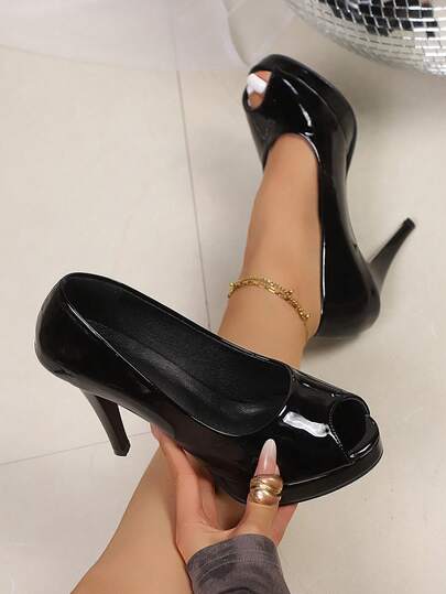 Women's New Round Toe Open Toe Chunky Heel Slip-On Solid Color Party Elegant Commute Casual Transparent High Heel Sandals, Spring/Summer