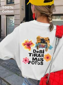 波多黎各，兔子“DtMF”趣味青蛙独特印花女式宽松T恤，夏季，100%纯棉，春季，复活节，圣帕特里克节，派对，海滩，婚礼，户外活动，毕业典礼 - 白色 - 查看 1