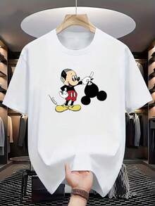 Authorized By Disney, 1pc Men's Casual T-Shirt With Disney Print-Breathable And Quick-Drying T-Shirt For Men And Women, Disney Funny Mickey Design, Lightweight Summer T-Shirt, Suitable For Outdoor Travel And Exercise, Casual T-Shirt | Fashion T-Shirt | Quick-Drying Material, Men's T-Shirt. - White - View 1