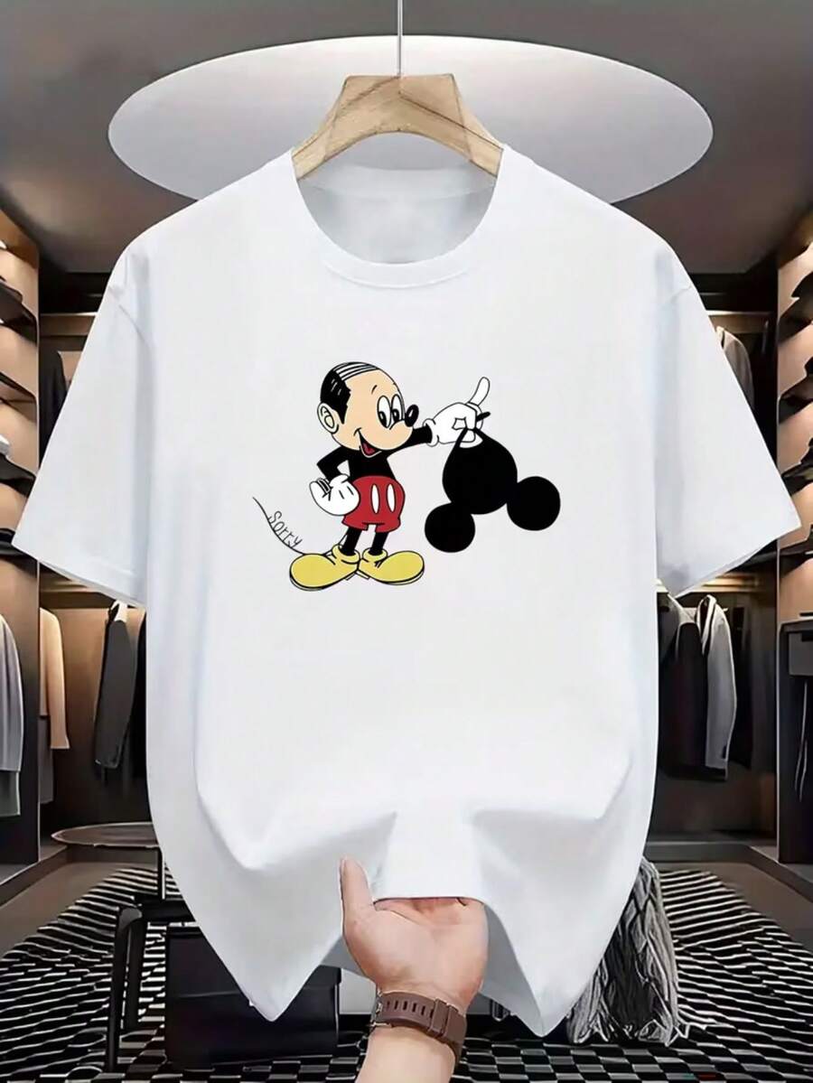 Authorized By Disney, 1pc Men's Casual T-Shirt With Disney Print-Breathable And Quick-Drying T-Shirt For Men And Women, Disney Funny Mickey Design, Lightweight Summer T-Shirt, Suitable For Outdoor Travel And Exercise, Casual T-Shirt | Fashion T-Shirt | Quick-Drying Material, Men's T-Shirt. - White - View 1