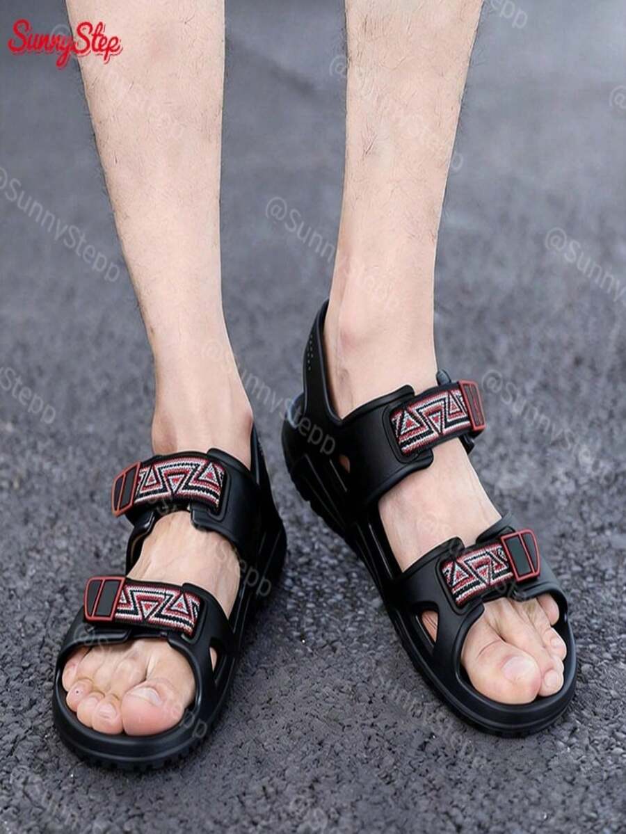 Sandalias de agua para hombre SunnyStep, sandalias de playa con , chanclas de verano impermeables, sandalias antideslizantes para hombre, chanclas de caminata para hombre, sandalias de drenaje rápido para hombre - Negro-Rojo - Ver 1