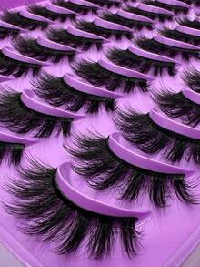 20对自然蓬松超长假睫毛，猫眼型，柔软亲肤，适合日常及特殊场合，不刺激皮肤，可重复使用，适合所有眼型，20对自然假睫毛条 - 俄羅斯條狀假睫毛 - 查看 2