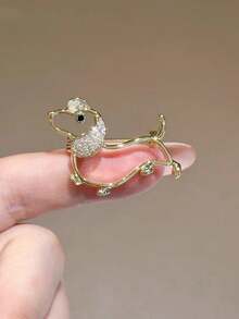Adorable Rhinestone Lined Short-Legged Puppy Brooch, Delicate Minimalist Cartoon Animal Pin, Versatile For Men And Women - Multicolor - View 5