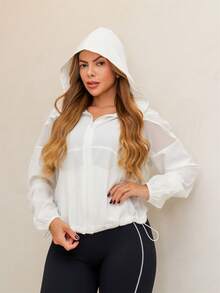 Women's Lightweight Breathable Sports Jacket With Hood, Windbreaker, Gym 3RD SD1941 - trắng - Xem 1