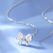 1件精美女士珠宝 海蓝宝石吊坠蝴蝶结项链 S925纯银锁骨链 高端轻奢项链 派对婚礼新娘珠宝 - #1 - 查看 9