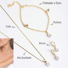 Gold Set With Zirconia Star Earrings, Necklace And Bracelet – Gold Plated, Sophisticated And Versatile - 金色 - 查看 6
