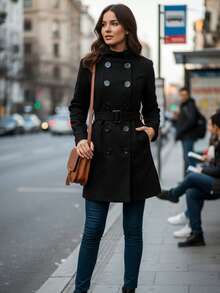 Women's Elegant Overcoat With Buttons – New Winter Collection, Stylish And Chic For Everyday Wear, Outings, Parties, And The Office. - 黑色 - 查看 4